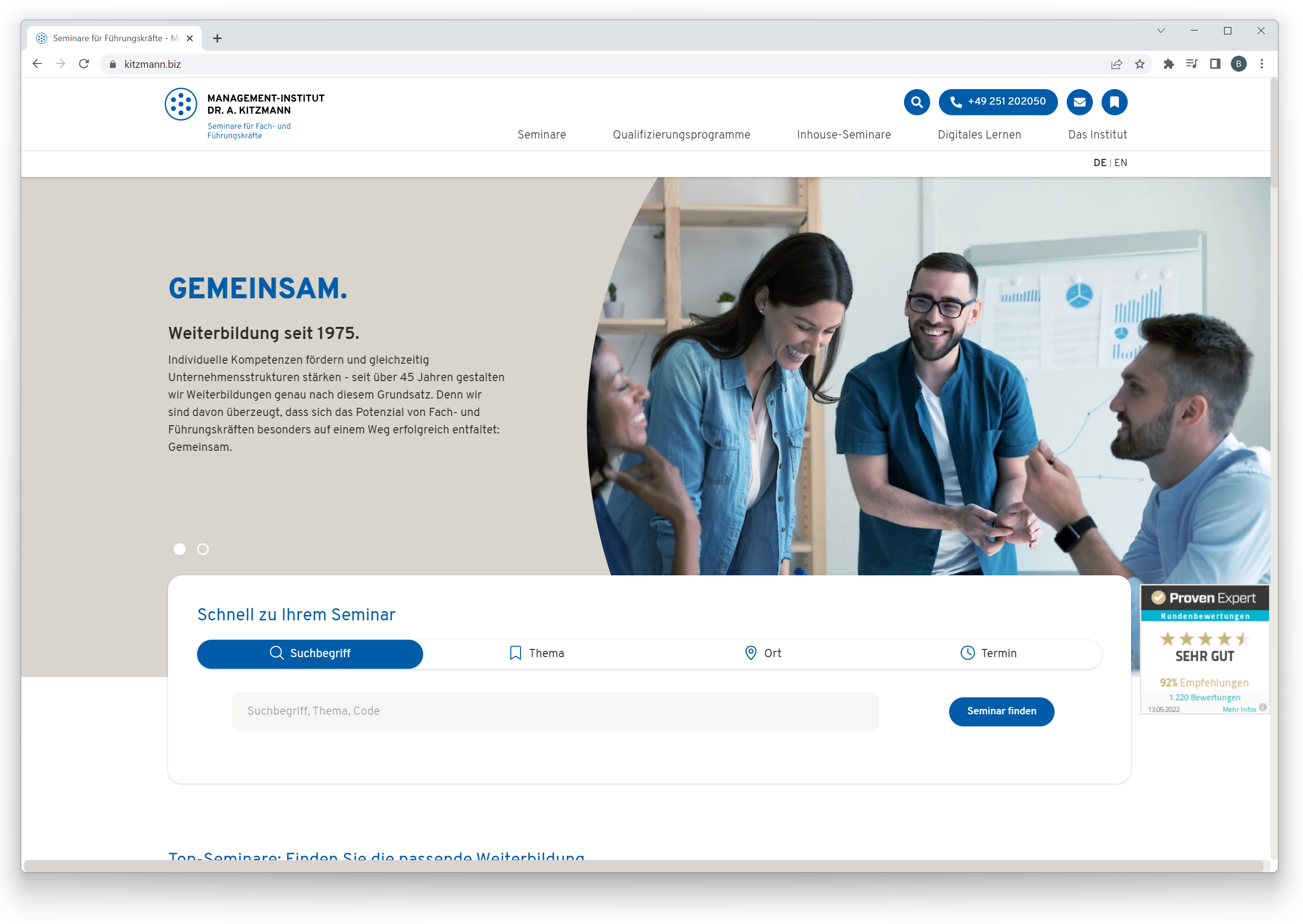 Startseite der Seminar-Plattform Kitzmann.biz